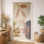 Decorative Beaded Door Curtain - Beige Autumn Leaves Design, 36 x 79 Inches, Natural Bamboo Beads for Doorways, Room Dividers and Home Decor - Handcrafted, Easy to Install
