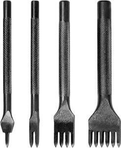 KEWAYO 4Pcs Prong Punch Tool Set 5mm 1/2/4/6 Prong Tooth Lacing Diamond Stitching Chisel Set for DIY Leather Punching Pricking