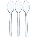 Prestee 300 Clear Plastic Spoons Bulk - Plastic Silverware Spoons - Plastic Spoon Heavy Duty Cutlery - Disposable Spoons Flatware Pack - Plastic Utensil Set - Spoon Plastic Disposable Silverware