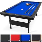 GoSports Mid-Size 7 ft x 3.9 ft Billiards Game Table - Foldable Design, Includes Full Set of Pool Balls, 2 Cue Sticks, Chalk, and Felt Brush - Blue