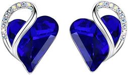 Leafael Infinity Love Heart Stud Earrings for Women, Silver Tone Fashion Statement Jewelry, Birthday Gifts for Daughter Mom Wife Her, September Birthstone Crystal, Cobalt Sapphire Blue