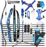 wolfman 18-44 Lbs Recurve Bow Set Adult ILF Bow Riser CNC Machined Aluminum Alloy Archery Competition Bow Arrow Set Huntingbow Right Handed for Training Shooting Compete (Blue Set, 68"/44Lbs)