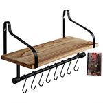 TJ.MOREE Coffee Shelf Wall Mounted, Kitchen Shelf with 8 Hooks, Mugs Rack, Coffee Bar Shelf, Rustic Floating Storage Shelves Wall Decor,17.78D x 43.18W x 16H cm