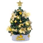 Ninonly 24 Inch Artificial Small Christmas Tree with Light, Mini Table Top Christmas Trees Ornaments Star Tree Topper Decor Xmas Tree Decorations Indoor for Indoor DIY Christmas Decor