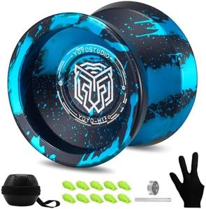 YOYOSTUDIO Yoyo Professional Responsive Yoyo H17, Dual Purpose Metal Yoyo for Kids Beginner, Unresponsive Yo yo Bearing for Adults with Removal Bearing Tool, 10 String, Case & Glove (Black and Blue)