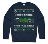 Sanfran Clothing Spreading Christmas Cheer Farming Sweatshirt Funny Farmer Tractor Dad Xmas Gift Jumper Sweater Large/Navy Blue