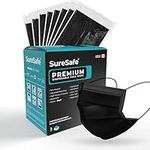 SureSafe 100 PCS Premium Disposable Face Masks - 3 Ply Protection - High Filtration & Breathability with Adjustable Nose Strip (Individually Wrapped, Black)