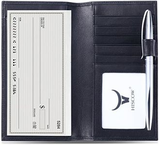 HISCOW Soft Leather Checkbook Cover & Card Holder with Divider - Italian Calfskin (Black)