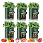 PfiHom Potato Grow Bags 10 Gallon-6 Packs, Potato Bags UK for Growing Potatoes Tomato Carrot & Other Vegetable, Heavy Duty Thickened Garden Growing Bags with Window and Handles (Dark Green)