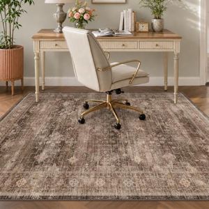 JTJ Desk Rug 60" x 72", Brown Boho Office Rug for Rolling Chairs, Washable