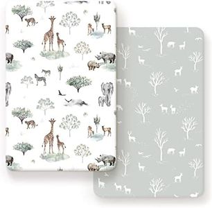 GRSSDER Ultra Soft Pack and Play Sheets, Stretchy Jersey Knit Pack n Play Sheets Fitted 2 Pack, Universal Fitted Portable/Mini Crib Mattresses Safe and Snug, Pretty African Savannah Animals