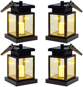 Hanging Solar Lights - Sunklly Waterproof LED Outdoor Candle Lantern Decorated in Garden Patio Deck (Yellow Light, Pack of 4)