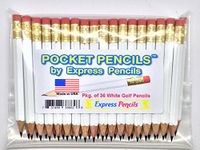 Half Pencils with Eraser - Golf, Classroom, Pew, Short, Mini, Small, Non Toxic - Hexagonal, Sharpened, 2 Pencil, Color - White, Pkg of 36 Pocket Pencils