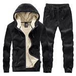 amropi Men's Hooded Tracksuit Set Warm Fleece Hoodie Jacket and Pants Winter Sweatsuit Black, 3XL