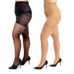 RubyRunk 2 Pairs Plus Size Sheer Tights for Women 20D,XL-4XL Ladies High Waist Control Top Pantyhose with Reinforced Toes (2XL, Black+Nude)