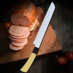 ATARC AT-120 Bread Knife Swiss Classic, Stainless Steel, Bread and Pizza Knife, Serrated Edge, 13 Inch, Premium Kitchen Knife for Slicing Cakes, Bread and Pastries (Brown)