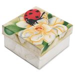 Cottage Garden Ladybug Flower White 3 x 3 Capiz Decorative Keepsake Box