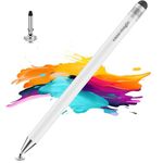 Case-Magic 2 in 1 Universal Stylus Pen with Fine Point Disc Tip+ Rubber Fiber Tip| for Smartphone/Tablet/iPad/Pro/Air/iPhone/iOS/Android/All Touch Screens| Aluminum Body (White)