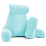 Clara Clark Bed Rest Reading Pillow with Arms and Pockets Detachable Neck Roll & Lumbar Support for Kids Teens & Adults-Premium Shredded Memory Foam, Large Roll, Baby Blue