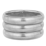 Emibele Silver Bangle Bracelet Set 3Pcs, 16mm Width Chunky Stainless Steel Non Tarnish Bracelet Stack, Flexible Stretch Wide Wristband Bangle Layered Snake Chain Bracelet for Women