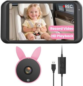 Babyvue BV2MAX Baby Car Camera with Video Record & Playback, 4.5" 1080P HD Monitor IR Night Vision USB Easy Installation,Rear-Facing Backseat Camera for Infant Car Seat(Pink)