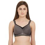 SOIE Women Full Coverage Polyamide Spandex High Impact Padded Non Wired Sports Bra, Grey, 34B