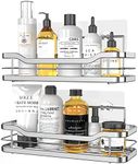 homeasy Shower Caddy, Shower Shelf Adhesive Bathroom Shelves Wall Mounted with 4 Movable Hooks for Hanging Razor and Towels Bathroom Accessories Organiser Storage Kitchen Rack No Drilling - 2 Pack