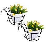 D&V ENGINEERING - Creative in innovation Hanging Flower Pot Holder Railing Potted Plant Stand for Home Balcony Décor, Black, Set Of 2