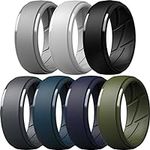 ThunderFit Silicone Ring Men, Breathable with Air Flow Grooves - 10mm Wide - 2.5mm Thick (Light Grey, Dark Grey, Navy Blue, Grey, Olive Green, Dark Blue, Black - Size 9.5-10(19.8mm))