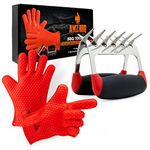 AMZ BBQ CLUB, BBQ Gloves and Meat Claw Accessories with Heat-Resistant Silicone Glove and Meat Shredder (Red)