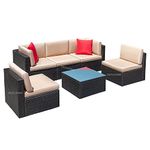 OUTLIVING Rattan & Wicker 5 Seater Sofa Set with Table for Outdoor Patio Furniture Sofa Set for Garden Poolside Area (Brown & Beige)