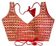 Vihu Fashion Womens Readymade Sweetheart Neck Sleeveless Mirror Saree Blouse.(Paper Foil Red_38)