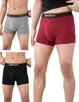 DAMENSCH Men's Deo-Cotton Deodorizing Trunk- Pack of 3- Snapping Red, Dessert Grey, Sweet Black- Medium