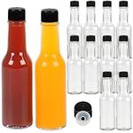 BELLE VOUS 12 Pack Clear Glass Hot Sauce Bottles - 150ml / 5oz - Condiment Bottles with Dripper Inserts and Airtight Screw Caps for Hot Sauces, Oil, Liquor, Vinegar, Salad Dressings, and More