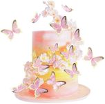 Cyodoos 30pcs Pink Gold Edge Mixed Size Lively 3D Waterproof Swllowtail Butterfly Cupcake Topper for Girls Women's Happy Birthday Wedding Party Cake Wall Party Food Decorations