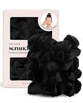 Kitsch Satin Hair Scrunchies for Women, Softer Than Silk Scrunchies for Hair, Satin Scrunchies for Girls, Satin Hair Ties for Women Silk Hair Ties No Damage, Silk Ponytail Holders, 5 pcs (Black)