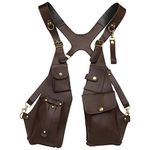 FEESHOW Leather Underarm Shoulder Holster Bag for Women Men Outdoor Travel Organiser Wallet Phone Pocket Type A Dark Brown One Size