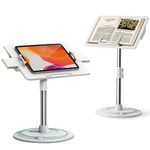 Pinikox Tablet Stand Book Stand for Reading on Bed Sofa Floor Desk, Book Holder Stand with 360° Rotating Base & 2 Page Clips, Adjustable Stand Suitable for iPad, Cookbook, Textbook, Sheet Music, White