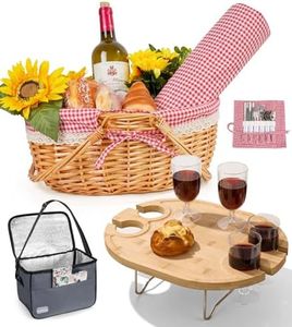 Picnic Basket for 4 with Table and Blanket Collapsible Cooler Bag Insulated Picnic Set for Beach Picnic Hamper Picnic Date Essentials for Outdoor Picnic Accessories Wedding Gift/Bridal Shower Gift
