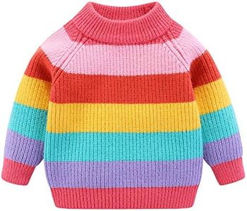 Mud Kingdom Girls Boys Sweaters Rainbow Stripes Crewneck Knit Pullover Fall 2-9 Years, Pink, 18-24 Months