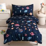 PHF 4 Piece Toddler Bedding Set, Ultra Soft Toddler Comforter Sets Include Comforter, Fitted Sheet, Flat Top Sheet and Pillowcase for Boys, Space Bed in A Bag for Baby Bedroom, Space