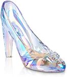 SHOWLOUE Crystal High Heels Shoes Ornament, Cinderella Shoe Decor Glass Figurine Ornaments Glass Slipper Decoration Gift for Birthday Wedding Party, Colorful Transparent