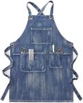 miiinaps Blue Denim Apron With Pockets,Jean Apron for Women and men,Denim Work Apron,Plus Size Hair Stylist Apron,Hair Stylist Apron With Pockets- Washing Style | Adjustable XXL (Denim Blue)