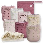 Nora's Nursery Cloth Diapers 7 Pack with 7 Bamboo Inserts & 1 Wet Bag - Waterproof Cover, Washable, Reusable & One Size Adjustable Pocket Diapers for Newborns and Toddlers - Ballet Slippers