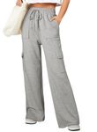 Aleumdr Women's Cargo Sweatpants High Waisted Wide Leg Pants Athletic Casual Baggy Sweat Pants with Pockets 2024 Fall Fashion Light Grey Large