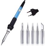 Techtest 60W 220V Temperature Adjustable Electric Welding Solder Soldering Iron Rework Station Handle Heat Pencil Tool -Blue (Soldering Iron With Bits)