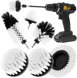 ETOUPA 8 Pcs Drill Brush Attachment Set, Power Cleaning Scrub Brush Kit with Extend Long Attachment, All Purpose Drill Scrub Brushes for Car, Grout, Floor, Tub, Bathroom and Kitchen (White)