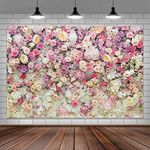 7x5ft Pink Rose Floral Flower Wall Backdrop Girls Wedding Birthday Bridal Shower Kids Portrait Background Photoshoot Cake Table Tea Party Photoshoot Decorations Photo Studio Props