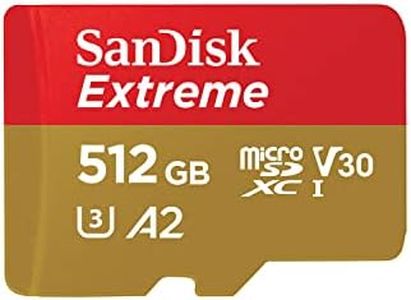 SanDisk 512GB Extreme microSDXC UHS-I Memory Card with Adapter - Up to 190MB/s, C10, U3, V30, 4K, 5K, A2, Micro SD Card - SDSQXAV-512G-GN6MA