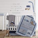 Levtex Baby - Emerson Crib Bed Set - Baby Nursery Set - Navy, Blue, Grey and Tan - Animal Adventure - 4 Piece Set Includes Quilt, Fitted Sheet, Wall Decal & Dust Ruffle